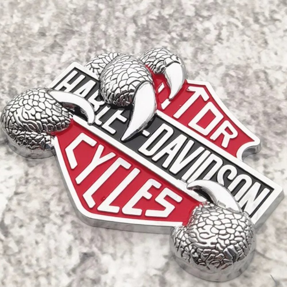 Silver Red Black 3"x2" Harley-Davidson Bar & Shield Claw Metal Decal Large Metal